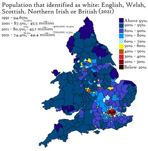 Ethnic population of England and Wales in 2021 - Maps on the Web - population of uk 1947