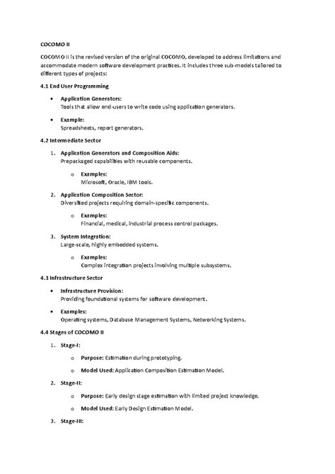 Cocomo - constructive cost model - COCOMO II COCOMO II is the revised ...