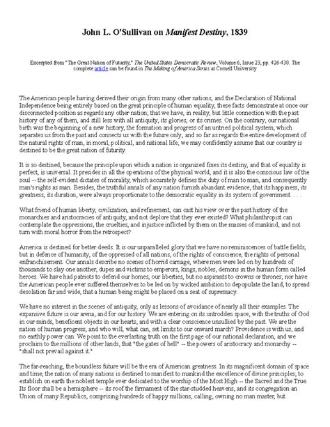 John+L+OSullivan+ - APUSH Assignment - John L. O'Sullivan on Manifest ...