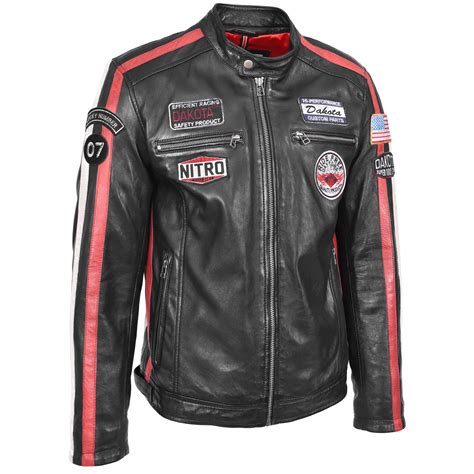Mens Leather Biker Jacket Motorsport Logos Black | House of Leather