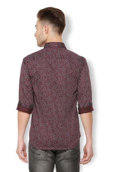 Buy Men Maroon Slim Fit Print Full Sleeves Party Shirt Online - 301683 ...