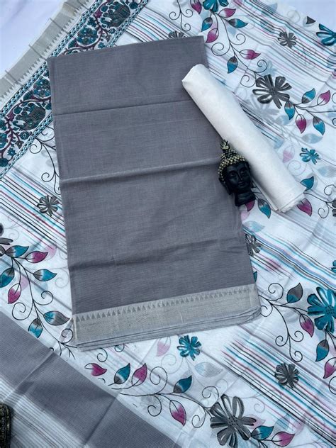 Pure Mangalagiri Cotton Dress Material in Gray Color with Matching Dup ...
