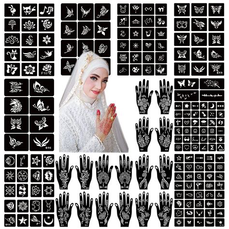 Buy Henna Tattoo Stencil Kit 190pcs, 24 Sheets Henna Stencils Reusable ...