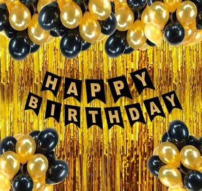 MIKAZUKI Happy Birthday Decoration Kit Golden Black Birthday ...