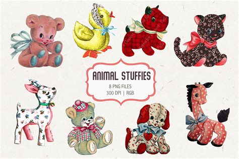 Retro Stuffed Animals Clip Art, an Animal Illustration by Patterns for ...