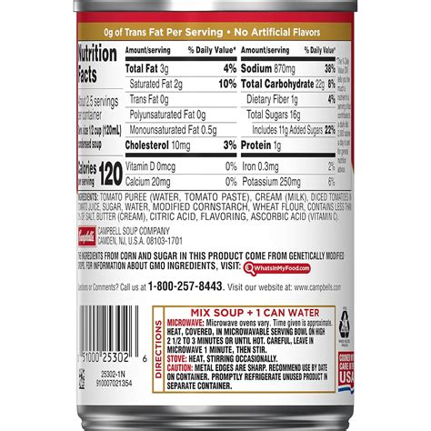 Campbell's Tomato Soup Nutrition Info at Kaitlyn Maund blog