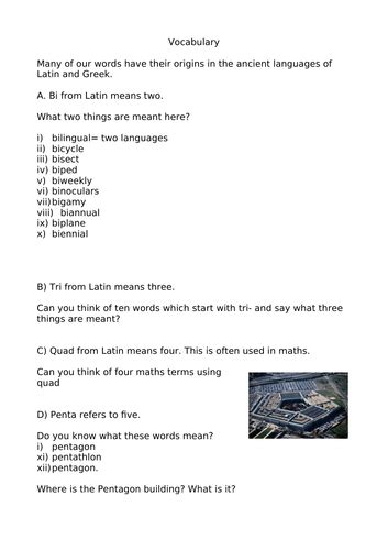 Words starting bi, tri, quad,penta (Latin roots) | Teaching Resources