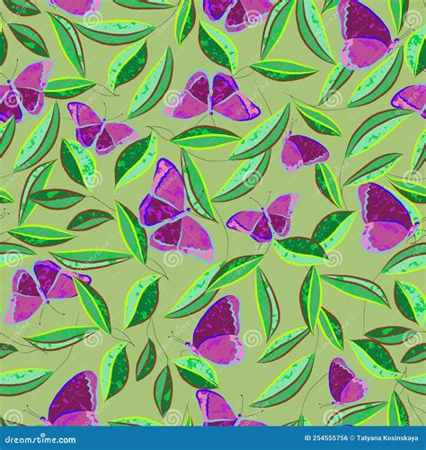 Purple Butterflies in Green Foliage Stock Vector - Illustration of ...