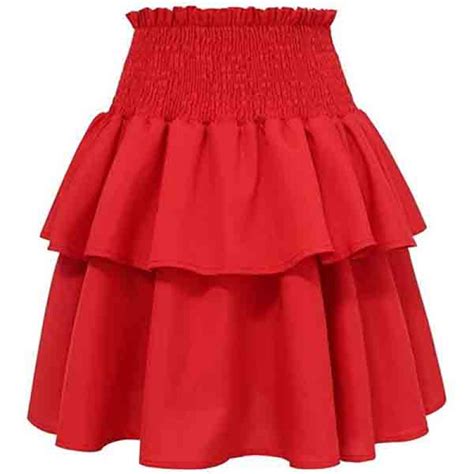 Bigary Women's High Waist Layered Ruffle Hem Flared Mini Skirt Boho ...