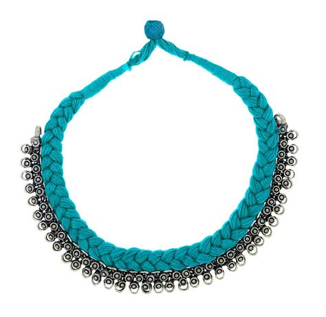 Chaand Bali Oxidized Dangel Earring + Tribal Blue Thread Choker Neckla ...