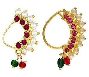 Buy VAMA FASHIONS Marathi Nath without piercing Nathiya Mukuthi nose ...