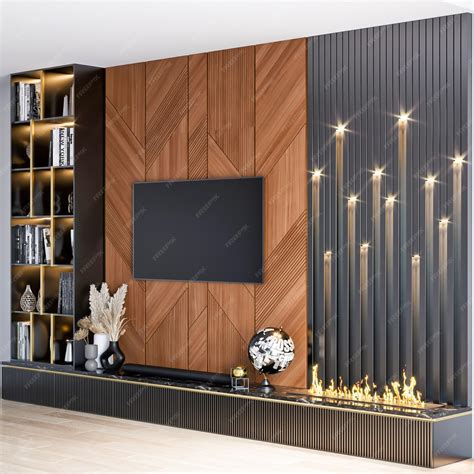 Premium Photo | 3d rendering modern luxury tv wall decoration interior design