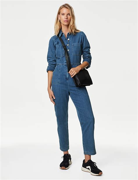 Buy Denim Button Front Long Sleeve Jumpsuit at Marks & Spencer