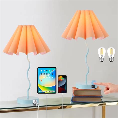 Modern Table Lamp for Bedroom Nightstand Touch Lamps Set of 2 Orange ...