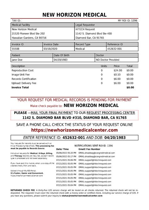 New Horizon Medical | Records Fees