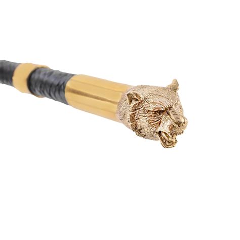 Handcrafted Leather Horse Whip Stick with Brass Metallic Tiger Head ...