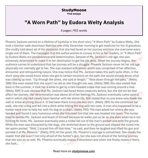 "A Worn Path” by Eudora Welty Analysis Free Essay Example