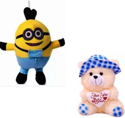 KPN Combo pack of Minion and cream in blue cap teddy - 30 cm - Combo ...