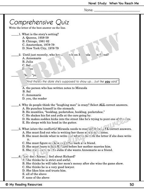 When You Reach Me Novel Study - My Reading Resources