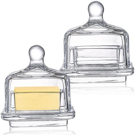 Dicunoy 2 Pack Glass Butter Dishes with Lids, Mini Butter Keeper ...