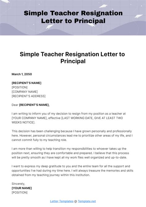 Free Resignation Letter Template to Edit Online