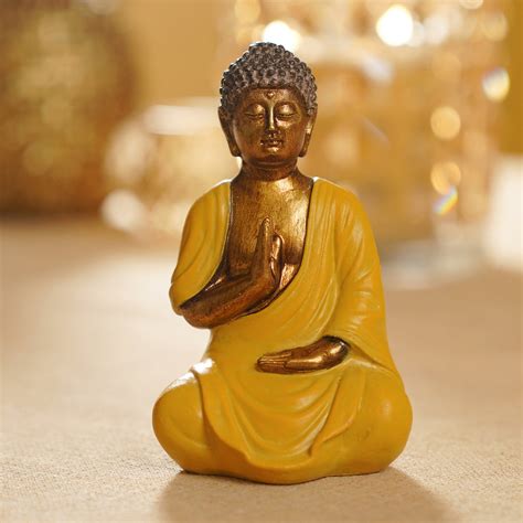 Yellow Antique Gold Polyresin Sitting Buddha - Small
