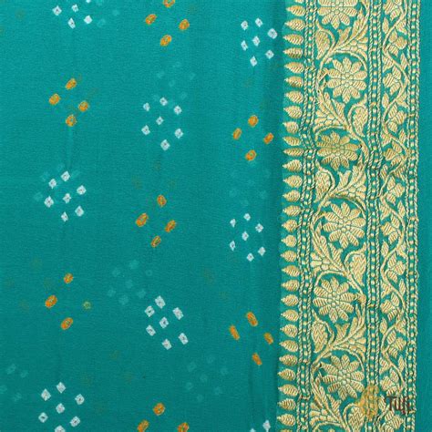Turquoise Blue Ombr√© Pure Georgette Banarasi Bandhani Handloom Saree ...