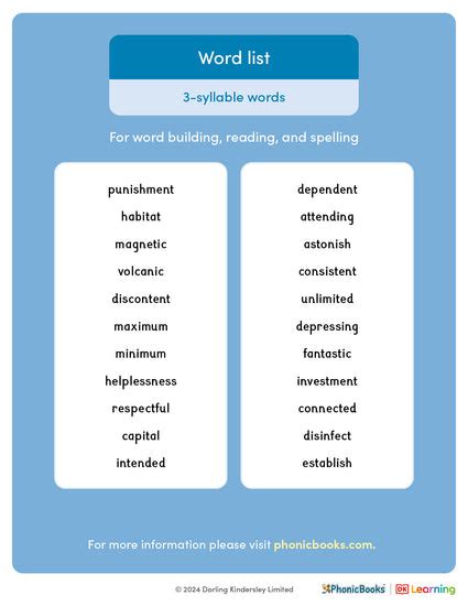 Word list: Three-syllable words - Phonic Books US