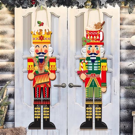 Amazon.com: Soaoo 2 Pcs Christmas Wooden Nutcracker Decor 27.6 x 7.5 ...