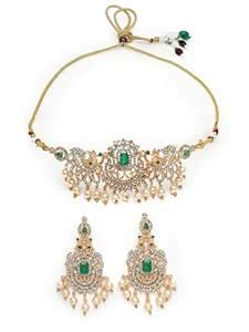 Buy Sukkhi Sparkling Gold Plated White AD Stones Studded Green Choker ...