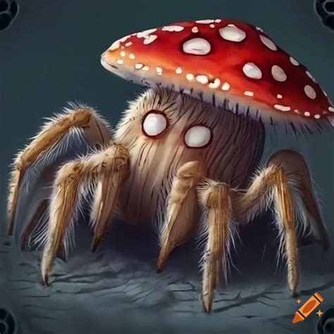 Close-up of a spider on a mushroom on Craiyon