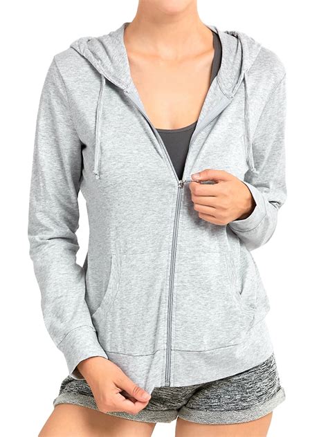 Women's Lightweight Cotton Blend Long Sleeve Zip Up Thin Hoodie Jacket ...