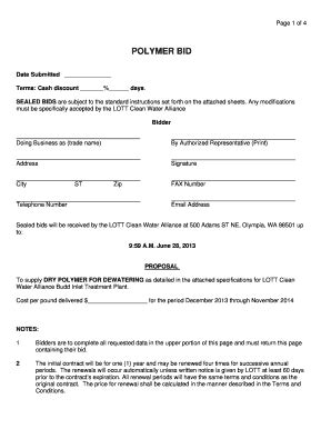 Fillable Online lottcleanwater Polymer Bid Proposal Polymer bid ...