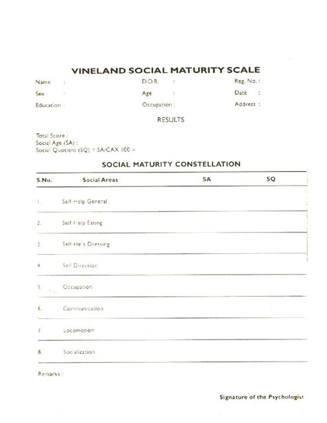 VSMS-1 - Questionnaire and answer sheet - VINELAND SOCIAL MATURITY ...