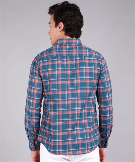 Men's Blue Cotton Full Sleeve Slim Fit Casual Checkered Shirt – Urbano ...