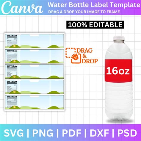 16 Oz Water Bottle Template, Water Bottle Label Template, DIY Label ...