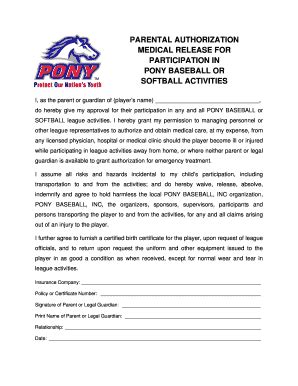 PONY Medical Release Form - Fill and Sign Printable Template Online