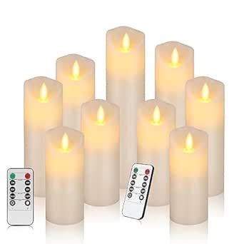 LTETTES Set of 9 Flameless LED Pillar Candles | Battery Operated ...