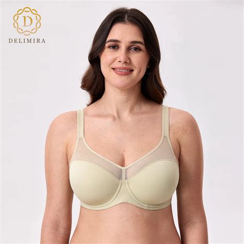DELIMIRA Women's Plus Size Bras Full Coverage Sheer Underwire Lightly ...
