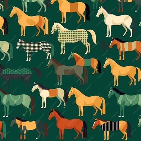 Premium Photo | A close up of a bunch of horses on a green background ...