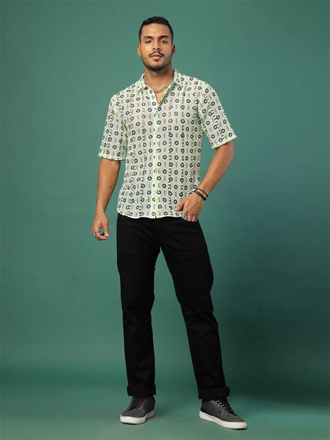 Men's Botanical Crochet Cuban Collar Shirt – rigoindia