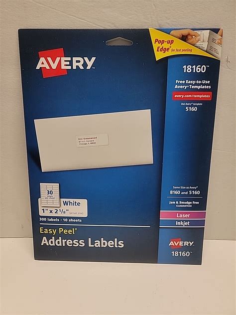 Avery 18160 1 x 2 5/8 Easy Peel Address Labels 300 Labels 10 Sheets 30 ...