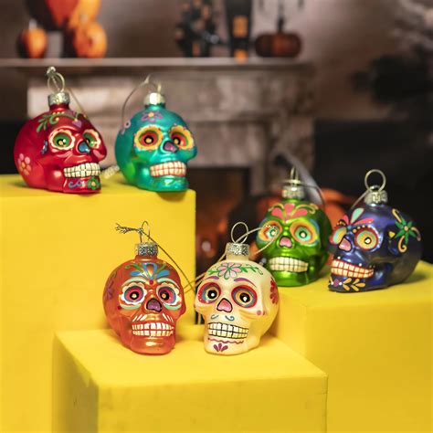 Amazon.com: 12 Pcs Day of The Dead Glass Ornaments- Dia De Los Muertos ...