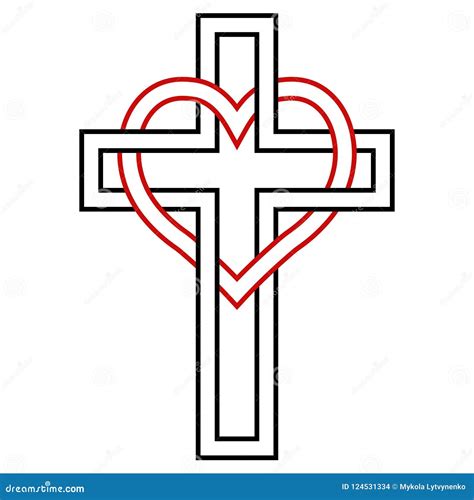 Intertwining of the Heart and Christian Cross, Vector Symbol of Faith ...