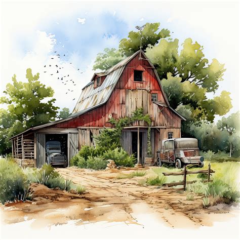Watercolor Old Red Barn Clipart Bundle Vintage Clip Art Rustic Barn ...