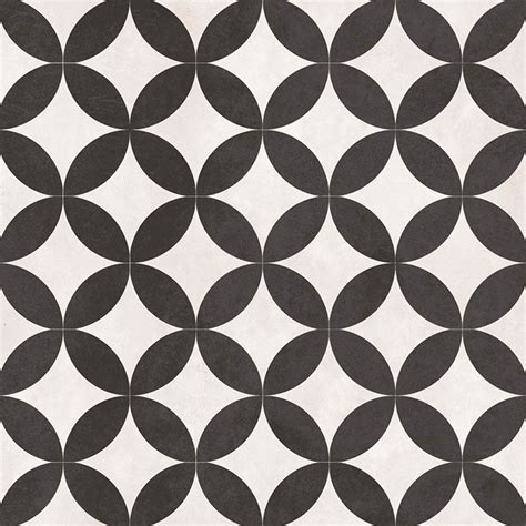 Black And White Porcelain Floor Tile Donard Victorian Patterned Black