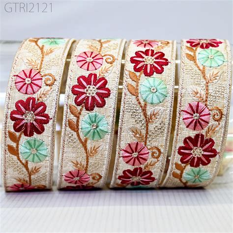 9 Yard Embroidered Fabric 3 CM Trim Gift Wrapping Ribbons Indian Sari ...
