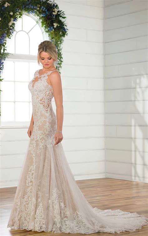 Layered Lace Wedding Dress with Plunging V-Neckline - Essense of Australia