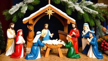 Nativity scene with holy family shepherds wise men emphasizing ...