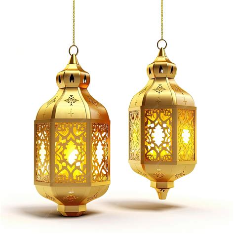 Gold ramadan lanterns on a white background in the style of realistic ...